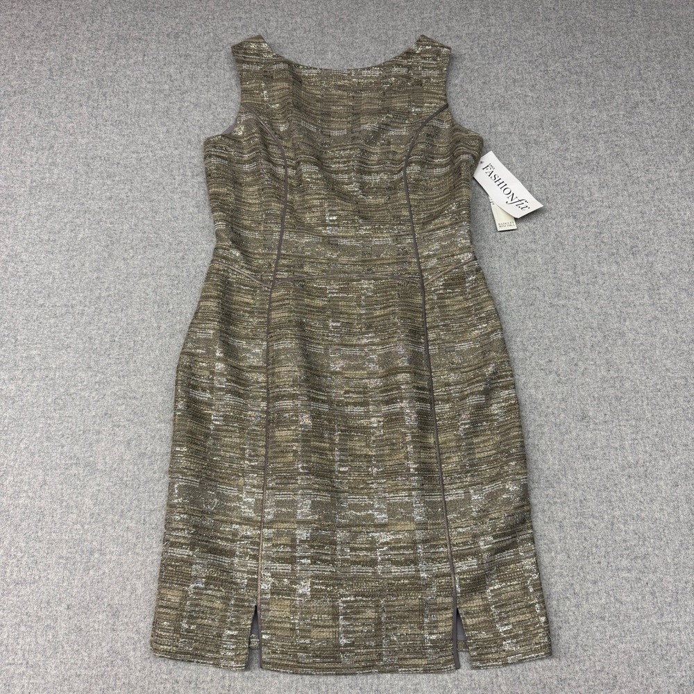 Badgley Mischka | Metallic Cocktail Dress | 12 | Beige Gold | Sleeveless V-Back